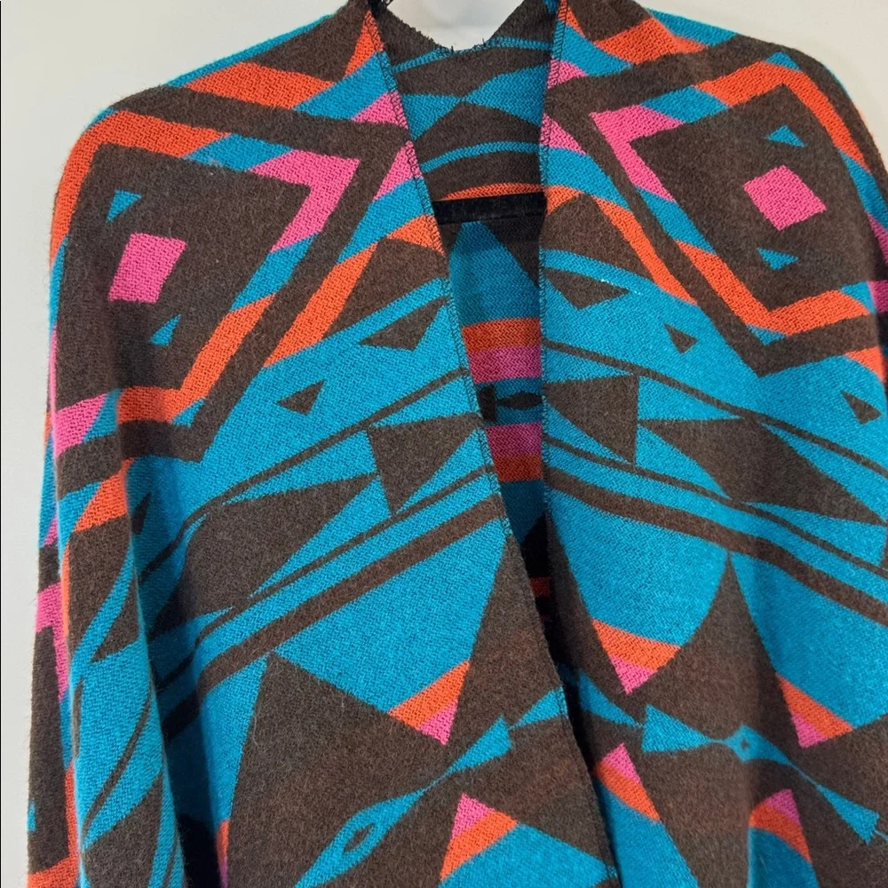 Bohemian Teal Southwestern Print Ruana
Wrap Poncho With Fringe Aztec - Picture 4 of 7
